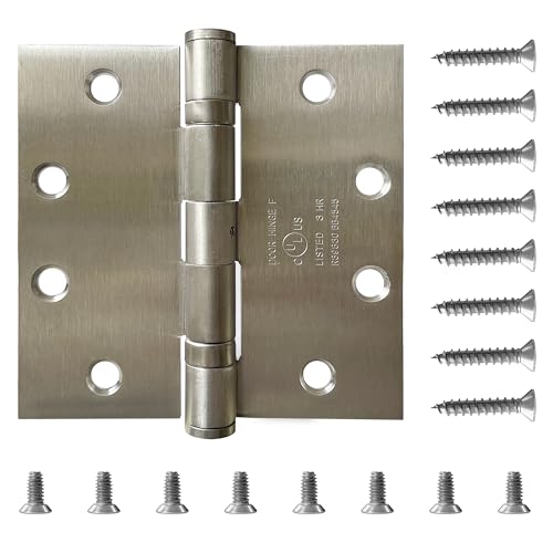 3 Pack - 4.5'' x 4.5'' Commercial Ball Bearing Door Hinge (Stainless Steel), UL Listed & 3 Hour Fire Rated, Full Mortise, Non-Removable Pin, JS-5BB1 - color: Stainless Steel