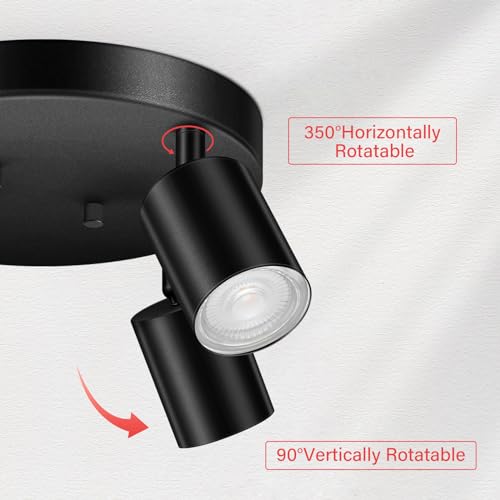 AUQUEE LED 4 Light Track Lighting Kit, LED Track Lighting Fixtures, Black Round Ceiling Spot Lighting, Flexibly Rotatable Light Head for Kitchen, Living Room, Bedroom, GU10 Bulb Not Included - color: 4 Light-Black