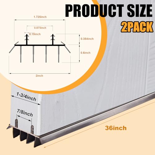 Pushglossy 2 Pcs Door Bottom Seal with Vinyl Fins Threshold Strip,Brown - color: Brown