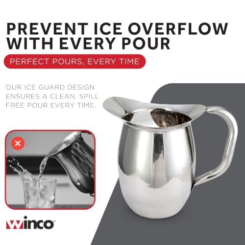 Winco WPB-2C Deluxe Bell Pitcher with Ice Catcher, 2-Quart, Stainless Steel, Medium - size: 64 Ounces, style: Ice Catcher
