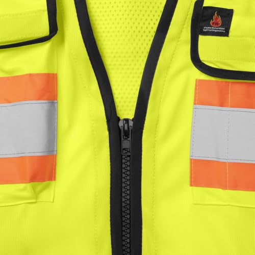 Ironwear 1278FR-L-05-2XL ANSI Class 2 Flame Retardant Polyester Surveyor SAFETY Vest with 2" Silver Reflective Tape, Lime, 2X-Large - size: XX-Large