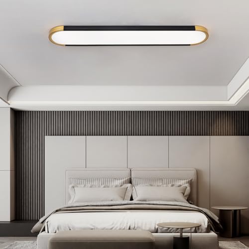 ADISUN 39.4in Linear Ceiling Light, LED Flush Mount Ceiling Lamp with Remote Control, Dimmable Color Changing, High CRI Black Gold Modern Lighting Fixture for Kitchen Living Room Bedroom Hallway - color: Black&Gold-39.4inch
