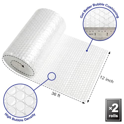 Bubble Cushioning Wrap for Packing, 12” x 72 ft Heavy Duty Bubble Packing Supplies, Perforated Every 12”, Protective Packaging for Moving Shipping Fragile Items