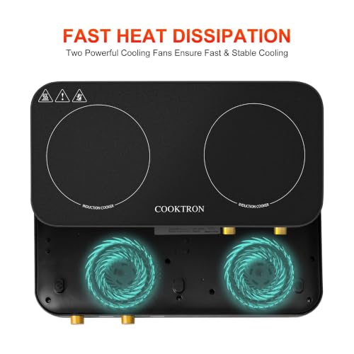 COOKTRON Portable Induction Cooktop 2 Burner with Griddle Pan, 1800W, Black - size: Double Induction Cooktop with Griddle Pan