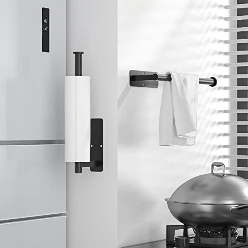 ASTOFLI Paper Towel Holder Under Cabinet No Drilling, Self Adhesive Paper Towel Holder Wall Mount for Kitchen Rack, Under Counter Napin Holder No Drill, 304 Stainless Steel Matte Black - color: Black