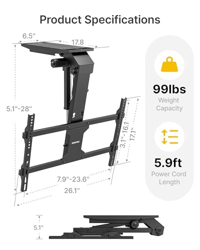 monTEK Motorized Ceiling TV Mount with Remote for 37-75 Inch TVs - size: 37-75 inch