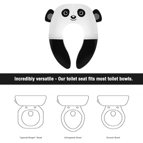 PandaEar Toilet Seat Cover | Folding Travel Toilet Seat for Children and Potty Training | Portable Silicone Toilet Seat for Toddlers, Boys & Girls with Non-Slip Silicone Pads -Panda - color: White