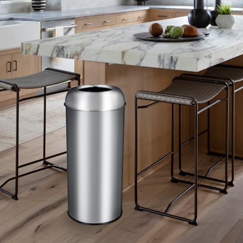 GarveeHome 65L/17 Gal Commercial Trash Can, Round Open Top Waste Bin, Outdoor Trash Bin with Lid, Large Stainless Steel Garbage Can for Office Bedroom Restaurant - style: Round Open