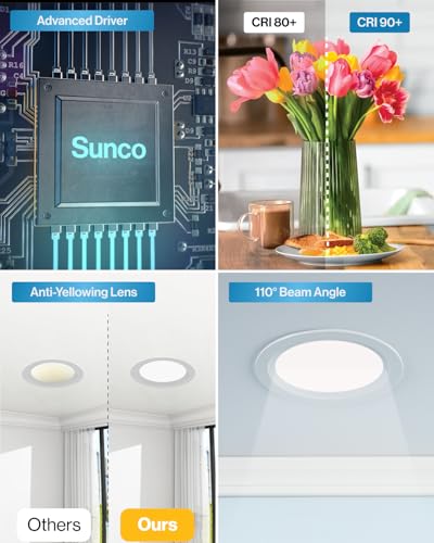 Sunco 24 Pack 4 Inch Canless LED Recessed Light, 10W, 3000K Warm White