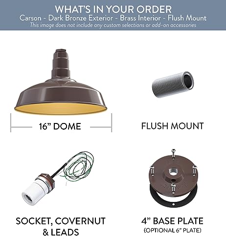 Flush Mount Barn Light Pendant 16" Dome | Garage | Dark Bronze/Brass - color: Dark Bronze with Brass Interior, size: Flush Mount