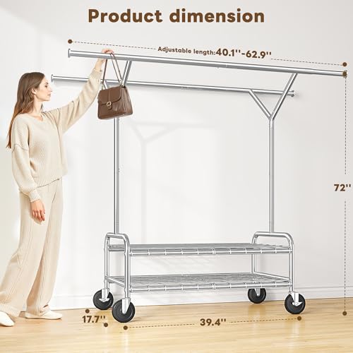 Raybee Heavy Duty Clothes Rack 500 LBS Metal Garment Rack with Wheels - style: Double Rods