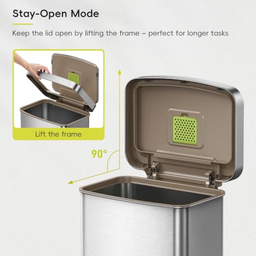 EKO Hudson Matte Stainless 50 Liter/13.2 Gallon Step Trash Can with Rear Trash Bag Storage Compartment - color: Matte Stainless, size: 50L