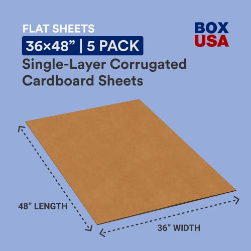 Box USA Double Wall Corrugated Cardboard Sheets, 36" x 48", Kraft (Pack of 5), (BSP3648DW)