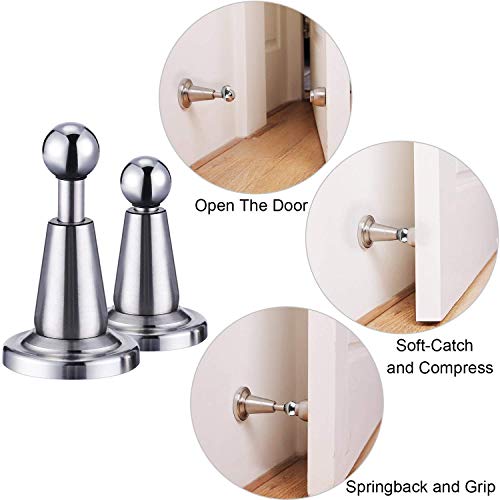 Blulu 1 Pack Magnetic Door Stopper Soft-Catch Stainless Steel Magnetic Door Catch Heavy Duty Wall Mounted & Floor Mounted Doorstops Holder for Keeping Open, Silver