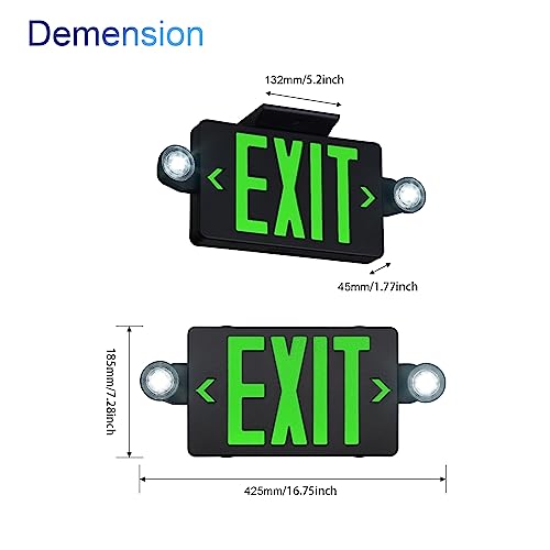 GZRUIYANG Black Housing Exit Sign with Emergency Lights Green, LED Emergency Exit Light with Battery Backup, UL 924 Certified, AC 120/277V, Commercial Emergency Lights Combo for Business - 1 Pack - color: Black Housing Green Letter, size: 1 Pack