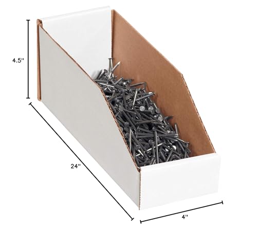 BOX USA BBINMT424 Open Top Bin Boxes, 4" x 24" x 4 1/2", Oyster White (Pack of 50) - color: White, size: 4" x 24" x 4 1/2"