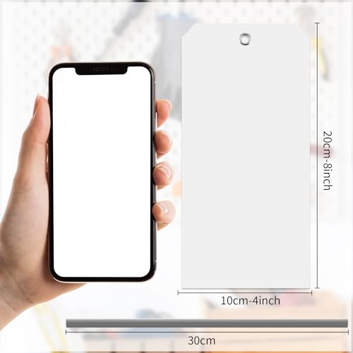 100 Large White Plastic Tags - 4x8 inch, Heavy Duty, Waterproof, Writable, Blank, Reinforced Holes for Luggage, Garage, Inventory, Car Parts - color: White