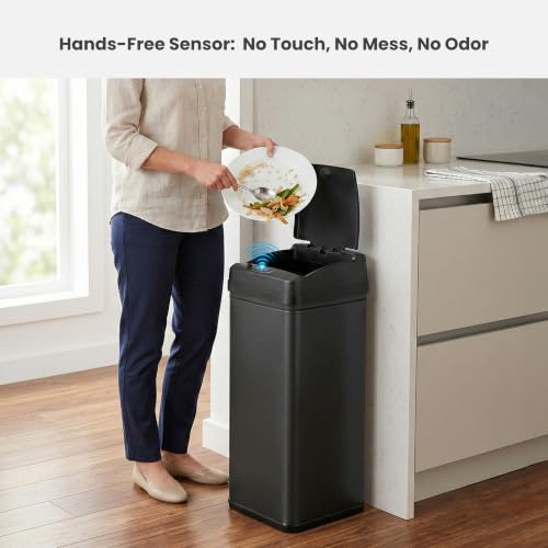iTouchless 13 Gallon Sensor Trash Can with Lid, Pet Lock & Odor Filter, Patented 50L Automatic Motion Sensor Kitchen Garbage Can Luxury Fingerprint-Proof Stainless Steel Rectangular Wastebasket, Black - color: Matte Black 13 Gal Sensor