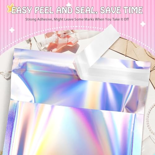 FUNFERY 7.9x11.8in Holographic Mylar Poly Mailers Self Sealing AdhesiveBag - color: Holographic Self Adhesive-100P, size: 7.9x11.8 inch