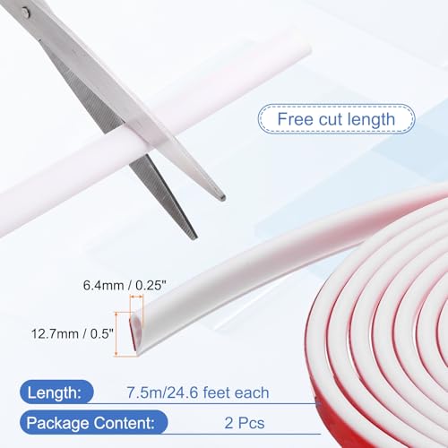 uxcell Weather Stripping Silicone Self-Adhesive White 24.6 ft 2Pcs - color: White, size: 24.6 ft