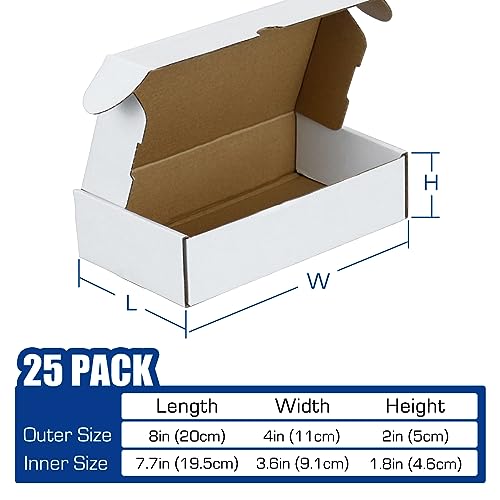 25 Pack Shipping Boxes, White Corrugated Cardboard Packing Small Mailer Box for Mailing Business Packaging, Gifts, Decorations, White & Brown Kraft (8 x 4 x 2 inch)