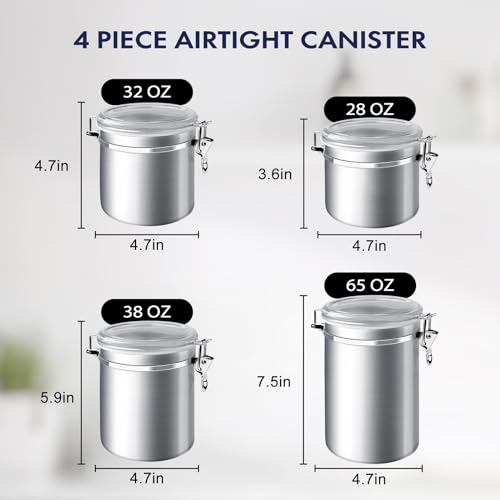 ENLOY 4-Piece Stainless Steel Airtight Food Storage Canister Set with Lid - size: Small