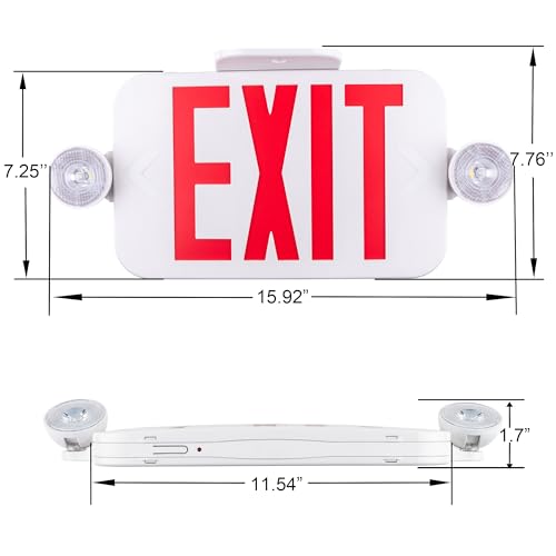 LIT-PaTH Exit Sign with Emergency Light, Battery Backup, 1 Pack - size: 1-Pack