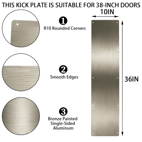 Door Kick Plate, 10" x 36" AL Kick Plate, Fits 38" Doors, Brushed Bronze - size: 10 x 36 Inch
