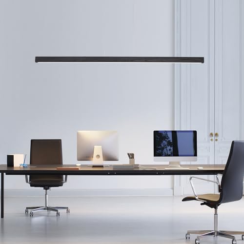 31.5" Black Linear Pendant Light Wooden Led Linear Pendant Light Fixtures Ceiling Hanging Dimmable Pendant Lights for Dining Room Kitchen Island Pool Table Lights Black Wood Finish,Kitchen Lights - color: Black, size: 31in