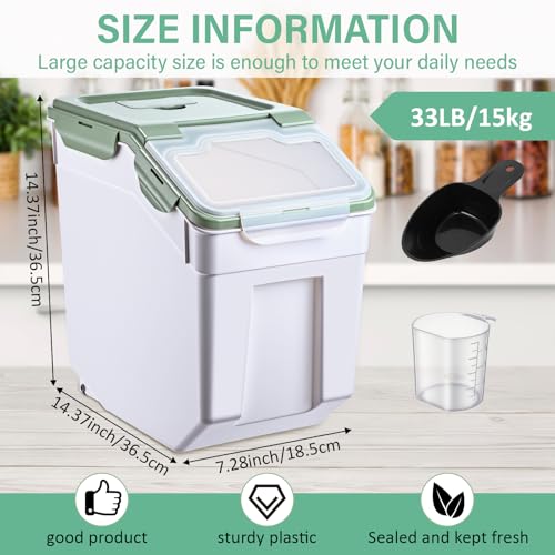 Sunnyray 4 Pcs 33 Lbs Green Rice Flour Storage Bins with Wheels - color: Green, size: 33 lbs