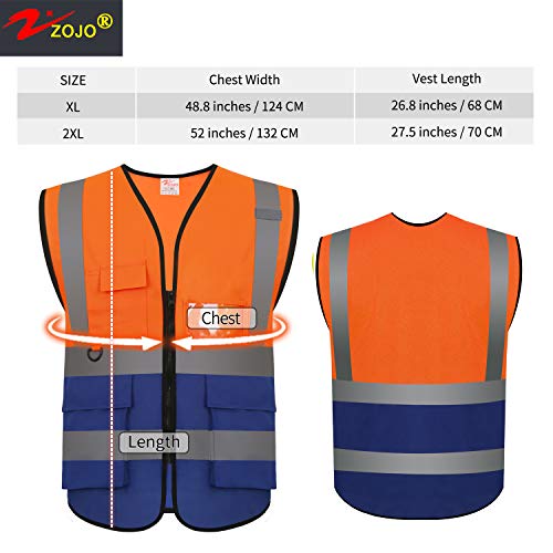 zojo High Visibility Reflective Safety Vest with Multi Pockets 10 Pack Bulk - color: Mix Orange & Blue, size: XX-Large