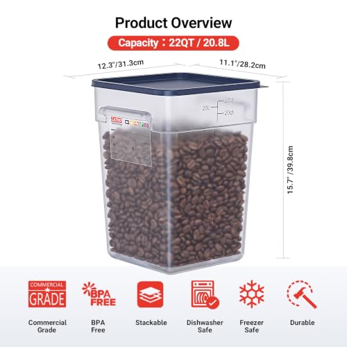 2 Pack 22 QT Commercial Food Storage Containers with Lids, BPA-Free Translucent Large Square Containers with Handles for Flour, Rice, Pet Food and Commercial Bulk Storage - size: 2 X 22.0(QT)