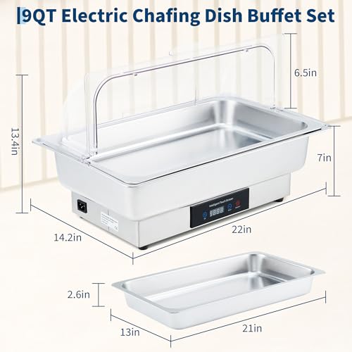 Garvee Electric Chafing Dish 9QT Roll Top Lid Buffet Set - size: Full Pan