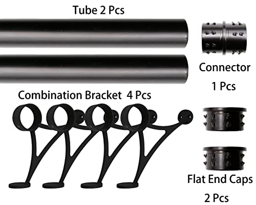 11 ft Stainless Steel Bar Foot Rail Kit, 2" OD 304 Stainless Tubing Set with Combination Brackets, End Caps & Internal Connector, Matte Black Finish Heavy Duty Footrest for Home Bar, Pub & Restaurant - size: 11 ft (66 in x 2), style: Flat End Cap