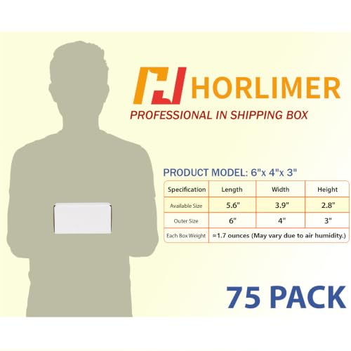 HORLIMER 6x4x3 inches Shipping Boxes Set of 75, White Corrugated Cardboard Box Literature Mailer - color: White, size: 6" x 4" x 3"