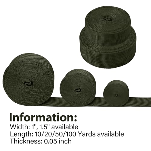 Polypropylene Webbing 1 Inch 1.5 Inch Nylon Webbing Straps Poly Strapping - color: Army Green, size: 1.5 inch x 10 yards