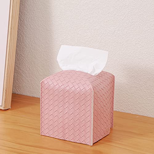 Tissue Box Cover Square Leather Facial Paper Holder, Pink - color: Pink, size: square