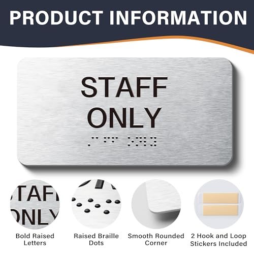 Employees Only and Staff Only Signs for Office – Professional Business Signage for Commercial Use Strong Adhesive for Easy Installation, Matte Black and Brushed Silver, Multiple Sizes