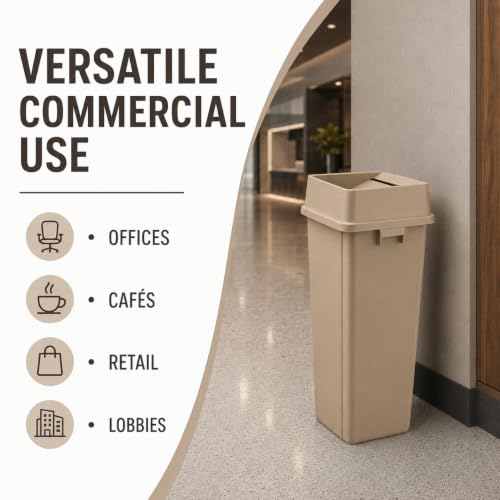 1 Pack Beige 23 Gallon Square Commercial Trash Can with Lid, Heavy Duty Plastic Waste Bin with Venting Channels and Built-in Handles - color: Beige, size: 23 Gallon