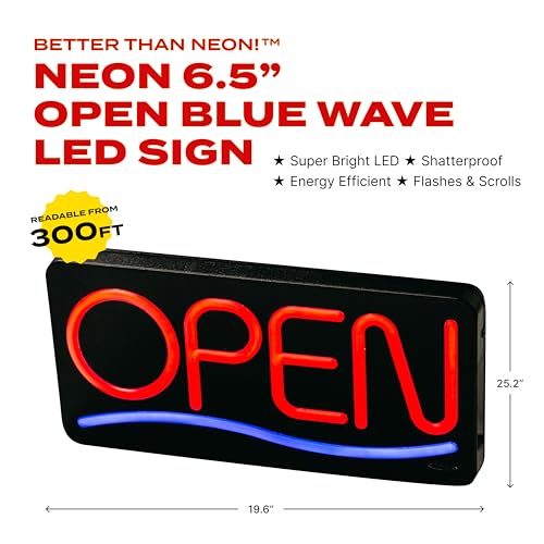 Newon LED Open Sign with 6.5-Inch Font, 3 Color Wave, and Flashing Effects (4783) - style: 6.5 Inch Font
