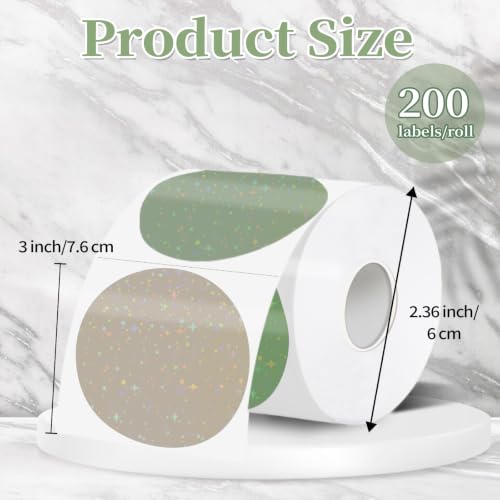 3''Holographic Thermal Label,Round Self-Adhesive Direct Thermal Label,for DIY Logo Design,Name Tag (200/Roll Sage Green) - color: Sage Green Starry Sky, size: 3 inches