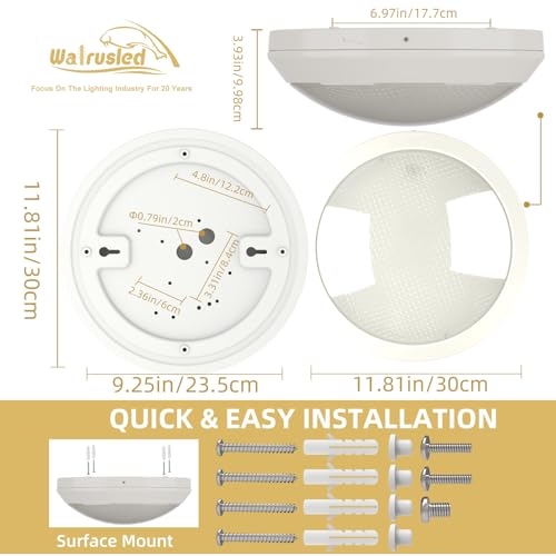 12 Inch Round LED Parking Garage Canopy Vapor Tight Emergency Ceiling Light, Battery Backup IP65 30W 3750LM 100-277V Waterproof Outdoor Lights, 5000K 0-10V Dimmable Flush Mount Light Fixture, ETL