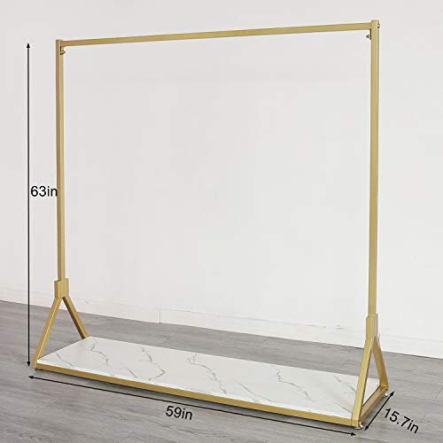 HOMEKAYT Gold Clothing Rack with Wooden Shelf for Boutique Retail Heavy Duty Hanging Rack- 59’’L - color: C-Gold