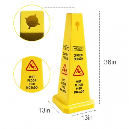 MATTHEW CLEANING 3 Packs 36” Caution Wet Floor Safety Cones for Indoors and Outdoors,Bright Yellow Caution Wet Floor Sign,4-Sided Bilingual Signs,Avoid Fall & Slip Accident - color: Bright Yellow, size: 36''x13'' 3Pack