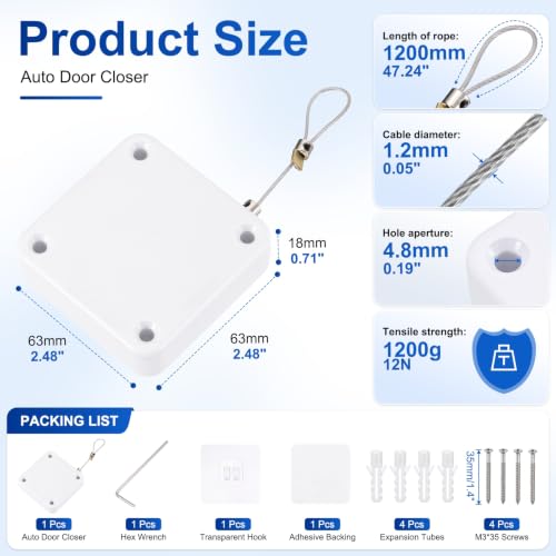 PATIKIL Automatic Sliding Screen Door Closer 3.9 Ft 1200g/12N White 1 Set - color: White, size: 3.9 Ft, 1200g/12N