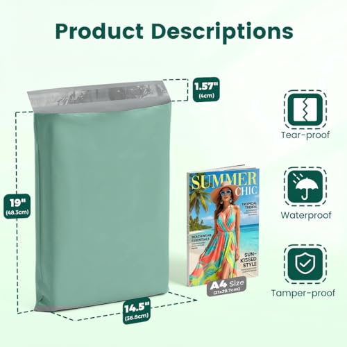 Metronic Bulk Poly Mailers 14.5x19 400 Pack, Self Seal Large Shipping Bags - color: Grayed Jade Green, size: 14.5x19 400PC