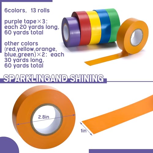 Glenmal 6 Colors 60 Yards x 1 Inch Gym Floor Vinyl Tape Colored,13 Roll - size: 60 Yards x 1 Inch