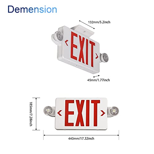 GZRUIYANG Exit Sign with Emergency Lights Red, LED Emergency Exit Light with Battery Backup, UL 924 Certified, AC 120/277V, Commercial Emergency Lights Combo for Business - 1 Pack - color: White Housing Red Letter, size: 1 Pack