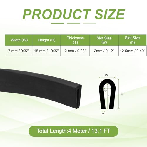 PATIKIL Rubber Edge Trim 13.1ft x 7mm x 15mm Fit for 3mm Edge Black - size: Fit for 2" x 13.1ft x 7mm x 15mm