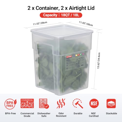 2 Pack 18 QT BPA-Free Translucent Polypropylene Airtight Food Storage Containers, Labeling Area, Stackable Bulk Storage for Flour, Rice, Sugar & Pet Food - size: 2 X 18.0(QT)